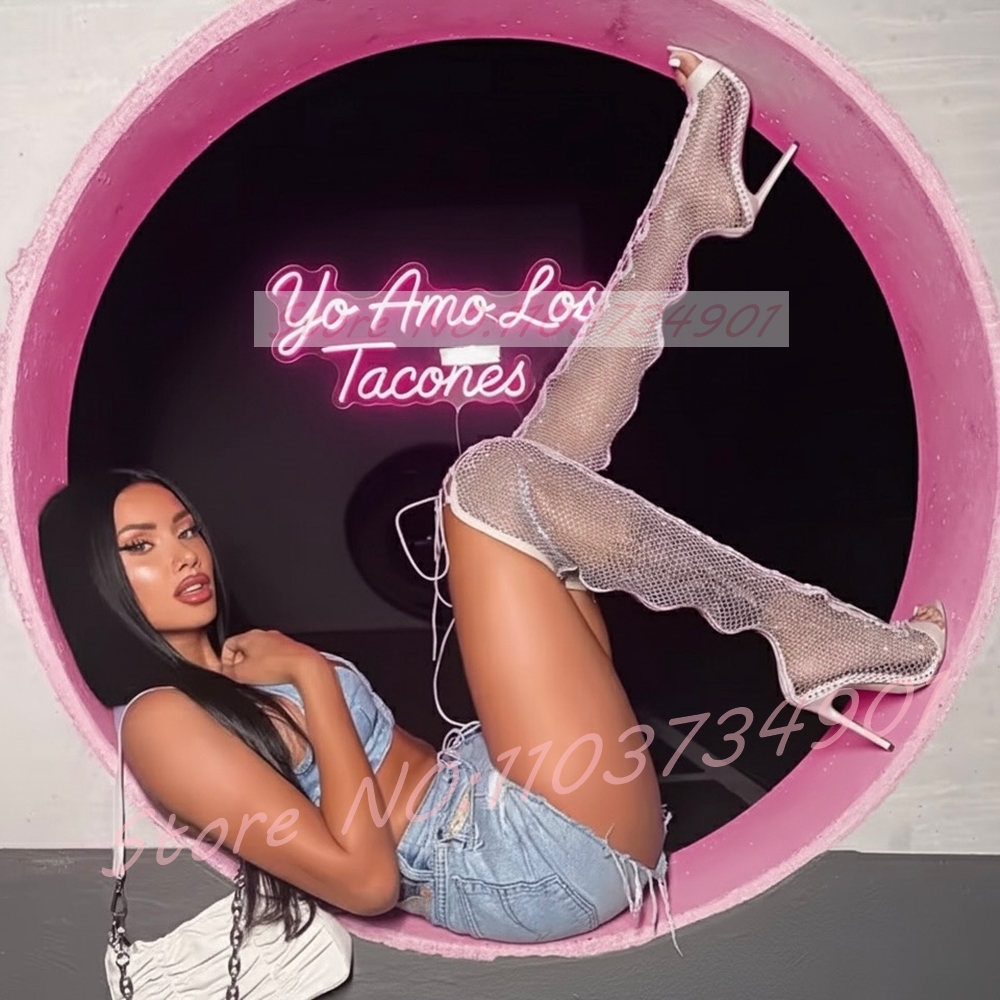 Fishnet Stocking Women - Fishnet Stocking Thigh-High Boots Women Pink