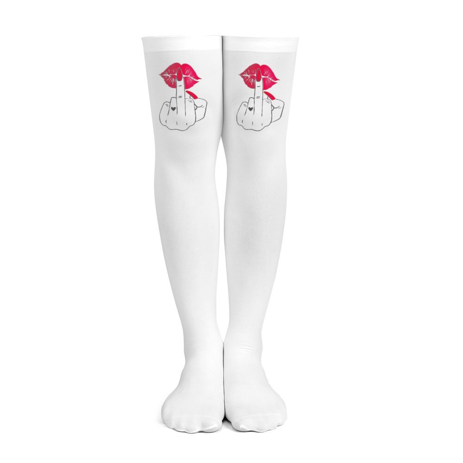 Knee High Sock Women - Ladies' white middle finger, red lip
