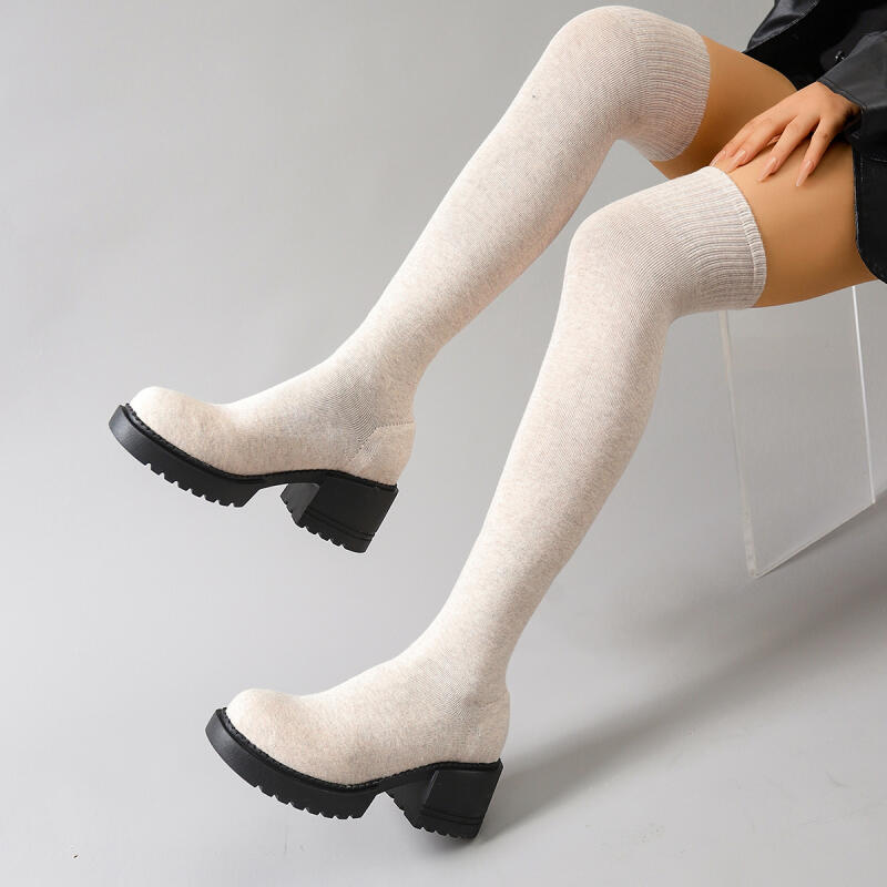 Knee High Sock Women - Chunky Platform Over The Knee Boots
