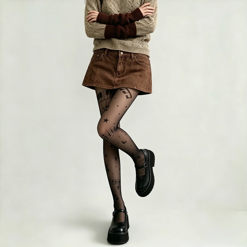 Y2K Musical Note Print Sheer P - Tights Pantyhose Sheer recension och pris