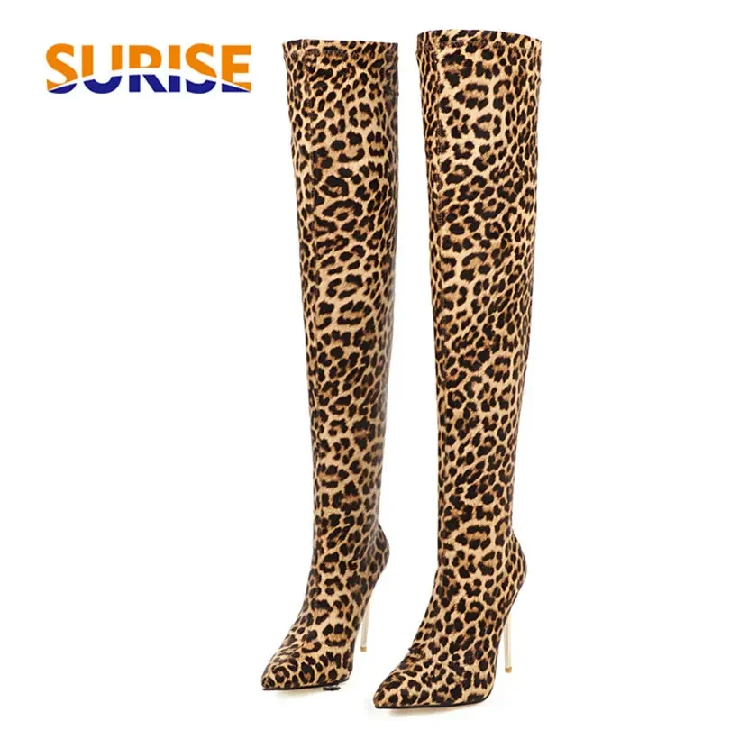 Plus Size Stretch Leopard Over - Knee High Sock Women recension och pris