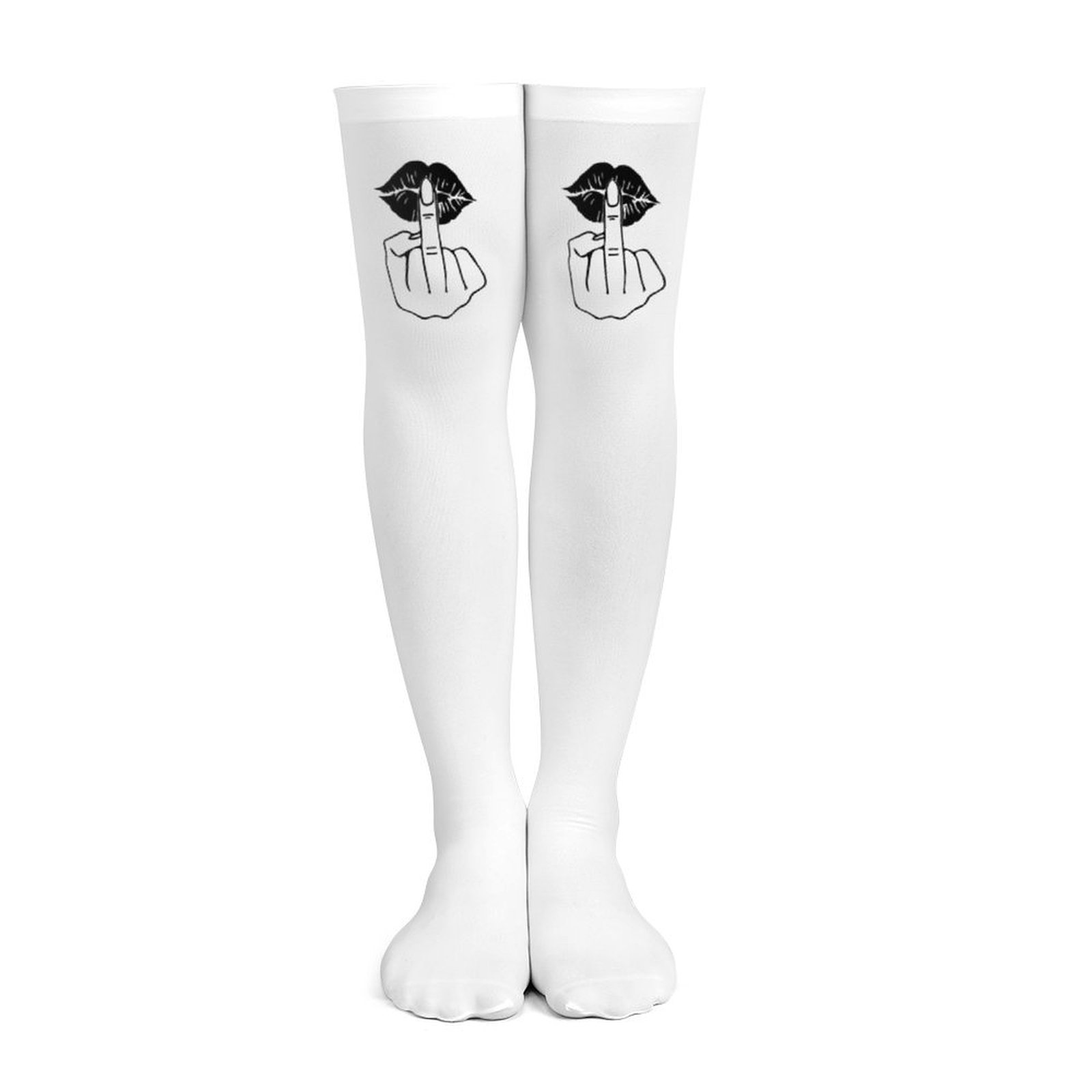 Ladies' white middle finger, r - Knee High Sock Women recension och pris