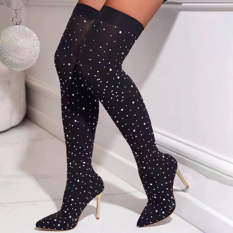 Rhinestone Slim Leg Stretch So - Knee High Sock Women recension och pris
