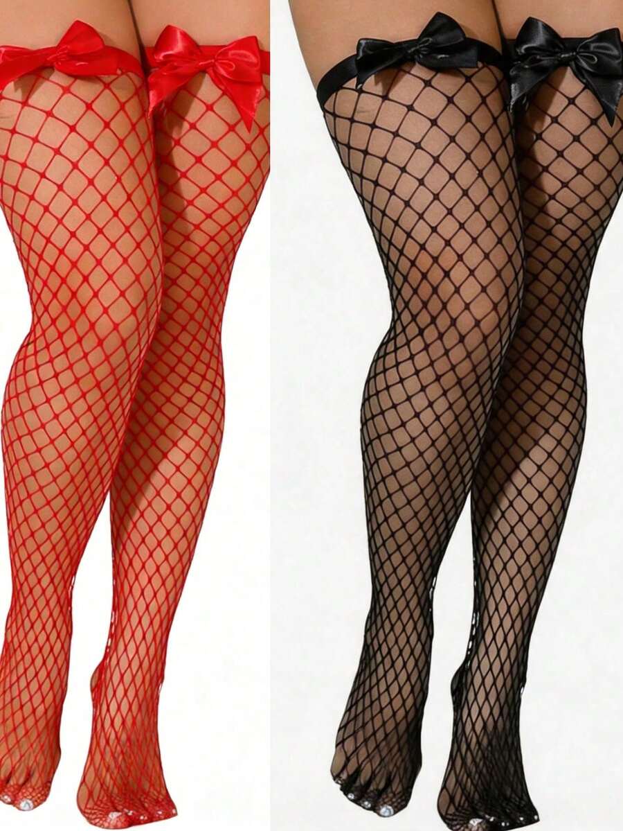 Bow Decor Fishnet Thigh High S - Knee High Sock Women recension och pris