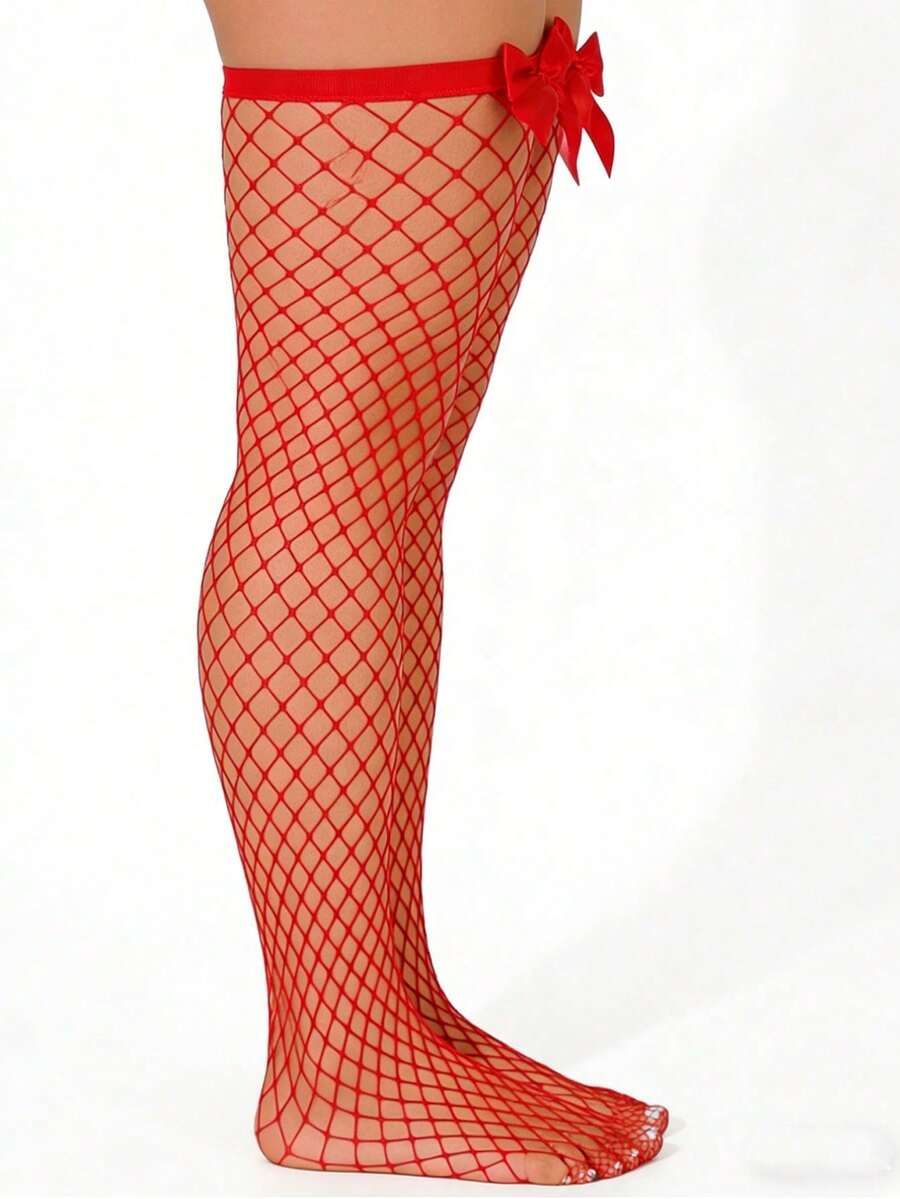 Bow Decor Fishnet Thigh High S - Knee High Sock Women recension och pris